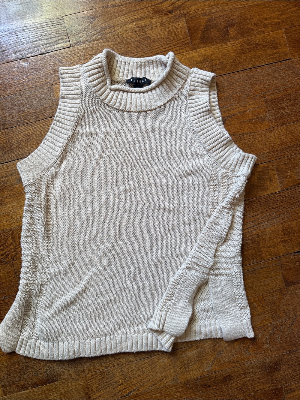 Tribal Cream Ribbed Mock Neck Knit Tank